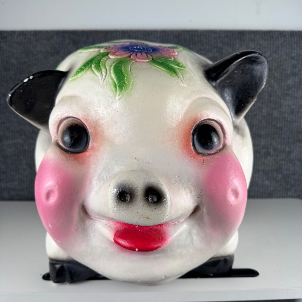Vintage Large Ceramic Piggy Bank White Pink Floral Hand Painted MCM Kitsch XXL - Picture 8 of 15